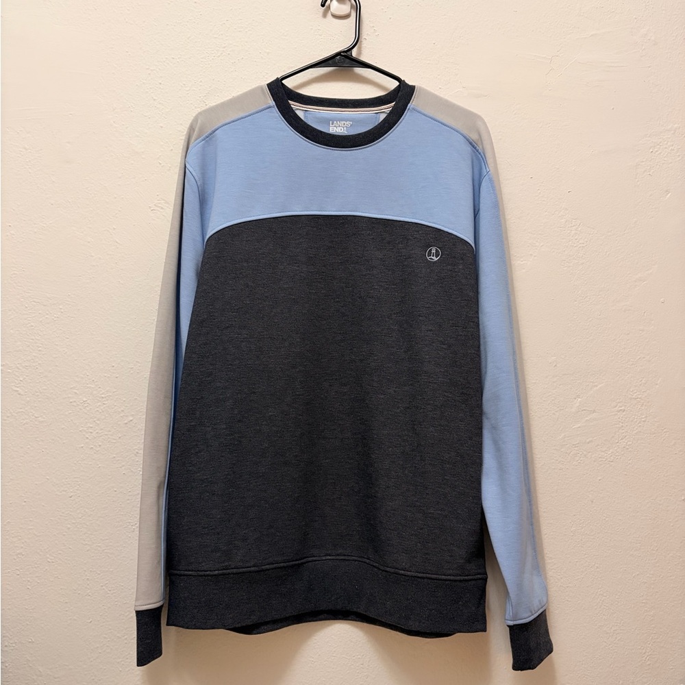 Lands' End Men's Color Block Fleece Crewneck Sweatshirt